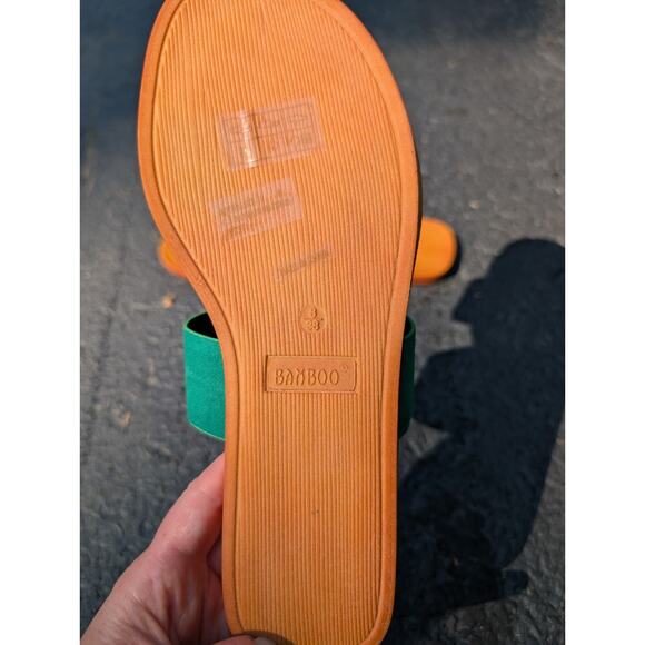 Bamboo Womens Moondance 19 Flat Slip On Sandals Slides Sz 8 38 Green Tan Coastal - Picture 5 of 6